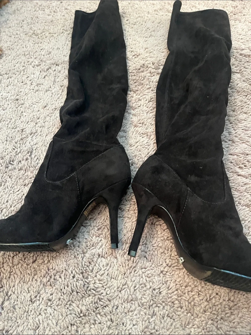 Black Suede High Heel Knee-High Boots Shultz Premium Brazilian Brand size 34-35